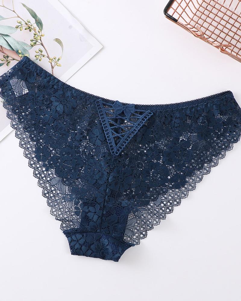 Bowknot Decor Crochet Lace Panty, Panties, chicme - Women's Fashion Online