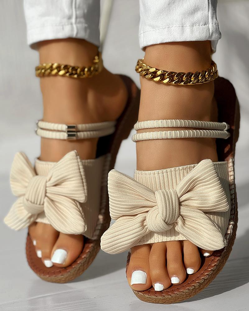 Bow-tie open-toe two-wear slip-on slippers, women Flats-Sandals, ChicMe catalog