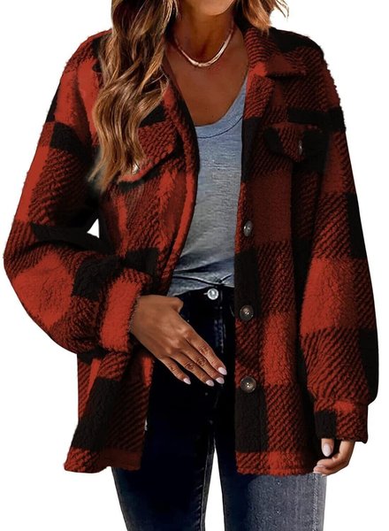 Teddy Velvet Loose Casual Plaid Teddy Jacket, Jackets& Coats, Lilicloth.com