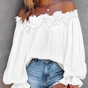 Ruffle Hem Lantern Sleeve Top, Blouses & Shirts, chicme - Women's Fashion Online