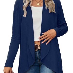Wrap Loose Casual Plain Coat, Cardigans, color:Deep Blue|size:XXL, JustFashionNow