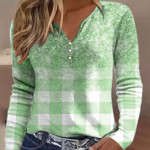 Casual Plaid Buttoned T-Shirt, Long sleeves, Lilicloth.com
