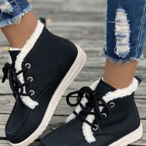 Casual Plain Lace-Up Flat Heel Classic Boots Moccasin, Boots, color:Black|size:43, Noracora