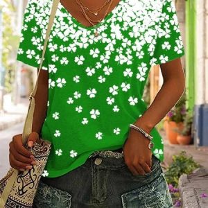 St. Patrick's Day Shamrock Print Short Sleeve Casual T-Shirt, T-shirts, color:Green|size:XXL, catalog Noracora shop