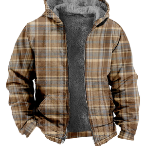 Vintage Plaid Velvet Hooded Jacket, Hoodies&Sweatshirts, Lilicloth.com