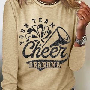 Cheer Grandma Cotton-Blend Text Letters Crew Neck Simple Long Sleeve Shirt, Long sleeves, Lilicloth.com