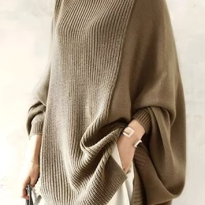 Urban Plain Loose Stand Collar Long Sleeve Sweater, Pullovers, color:Coffee|size:XXL, Stylewe