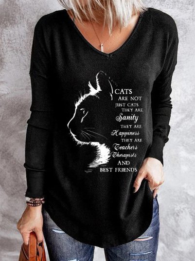 Plus Size V Neck Loose Casual Jersey T-Shirt, Long sleeves, Lilicloth.com