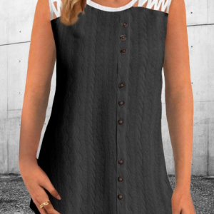 Casual Plain Crew Neck Sleeveless T-shirt, T-shirts, color:Black|size:XXL, Noracora