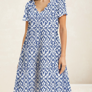 Women Ethnic Lace Collar Short Sleeve Comfy Casual Short Dress, Dresses, color:Blue|size:XXL, Noracora