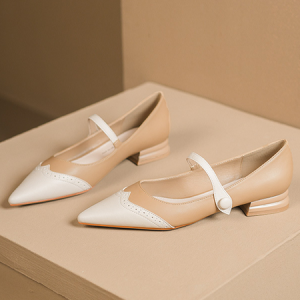 Color Block All Season Pu Casual Mary Jane, Flats, color:Khaki|size:40, Stylewe