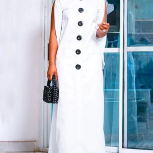 Elegant Plain Loose Sleeveless Maxi Dress, Maxi Dresses, color:White|size:XXL, Stylewe