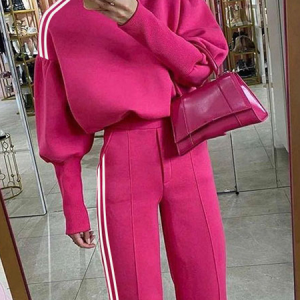 Loose Micro-Elasticity Casual Crew Neck Long sleeve Sweatshirt, Hoodies and Sweatshirts, color:Rose Red|size:XXL, Stylewe