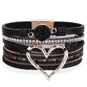 1pc Valentine's Day Heart Rhinestone Wide Bohemian Magnetic Bracelet, Bracelet, chicme - Women's Fashion Online