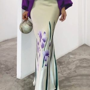 Elegant  High Waist Regular Fit  Floral Skirt, Skirts, color:As Picture|size:XXL, Stylewe