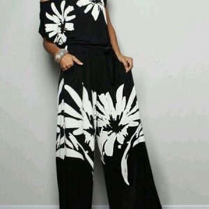 Crew Neck Casual Loosen Daily Jumpsuit, Jumpsuits, color:Black|size:XXL, Stylewe