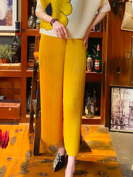 Plus Size Plain Loose Vacation Pants, Plus Pants, color:Yellow|size:4X, Stylewe