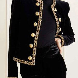 Urban Velvet Plain Buttoned Regular Fit Jacket, Jackets, color:Black|size:XXL, Stylewe