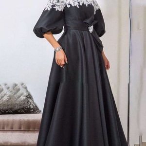 Elegant Loose Color Block Dress With Belt, Maxi Dresses, color:Black|size:XXL, Stylewe