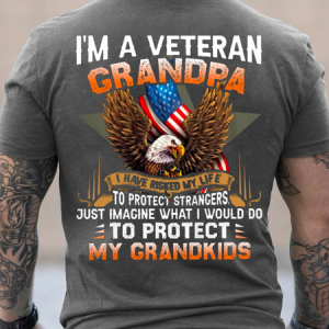 Men's I'm A Veteran Grandpa - Perfect gift for U.S Veteran Dad Grandpa Casual Cotton Text Letters T-Shirt, T-shirts, Lilicloth.com