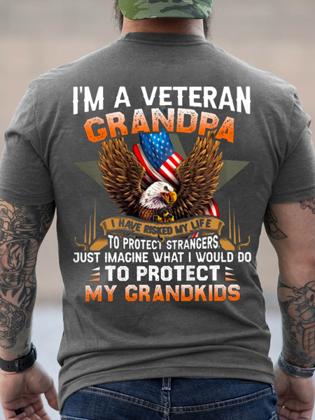 Men's I'm A Veteran Grandpa - Perfect gift for U.S Veteran Dad Grandpa Casual Cotton Text Letters T-Shirt, T-shirts, Lilicloth.com
