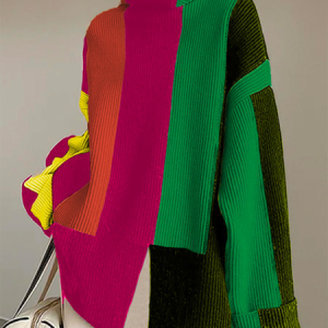 Plus Size Long Sleeve Urban Loose Turtleneck Sweater, Plus Tops, color:Multicolor|size:4X, Stylewe