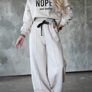 Nope Not Today Print Hoodie & Wide Leg Pants Set, Two-piece Sets, chicme - Women's Fashion Online