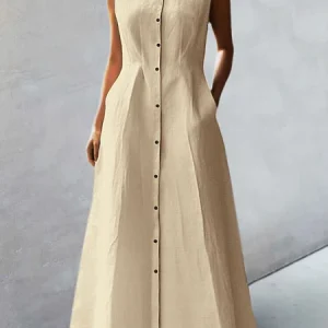 Plain  Elegant Stand Collar Sleeveless Dress, Maxi Dresses, color:Apricot|size:XXL, Stylewe