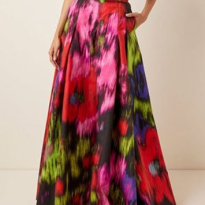 Loose Elegant Floral Pattern Skirt With Belt, Skirts, color:As Picture|size:XXL, Stylewe