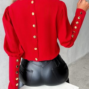 Button Decor Long Sleeve Top, Blouses & Shirts, chicme - Women's Fashion Online