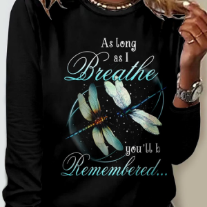 As long As Breathe Casual Dragonfly Regular Fit Crew Neck Long Sleeve Shirt, Long sleeves, Lilicloth.com