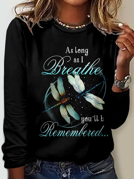 As long As Breathe Casual Dragonfly Regular Fit Crew Neck Long Sleeve Shirt, Long sleeves, Lilicloth.com