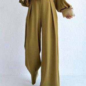 Urban Regular Fit Plain Fashion Wide Leg  Pants, Pants, color:Yellow|size:XXL, Stylewe