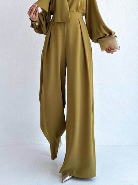 Urban Regular Fit Plain Fashion Wide Leg Pants, Pants, color:Yellow|size:XXL, Stylewe