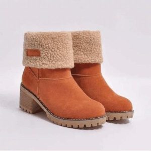 Comfortable Soft Slip On Chunky Heel Snow Boots Footwear, Boots, color:Orange|size:43, Noracora