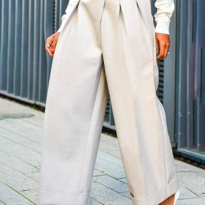 Regular Fit Urban Plain Faux Leather Pants, Leather Pants, color:White|size:XXL, Stylewe