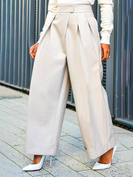 Regular Fit Urban Plain Faux Leather Pants, Leather Pants, color:White|size:XXL, Stylewe