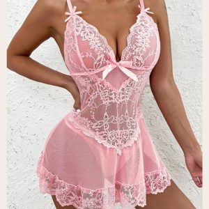 Crochet Lace Bowknot Decor Babydoll With Panty, Babydolls, chicme - Women's Fashion Online
