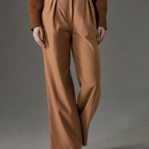 Urban Regular Fit Plain Pockets  Fashion Straight  Pants, Pants, color:Brown|size:XXL, Stylewe