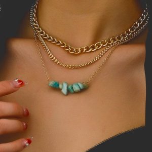 Bohemian Turquoise Chunky Chain Layered Necklace, Necklaces, color:Golden|size:One-size, Stylewe