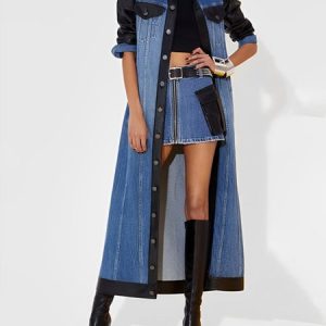 Long Sleeve Casual Color Block Denim Denim Coat, Outerwear, color:Blue|size:XXL, Stylewe