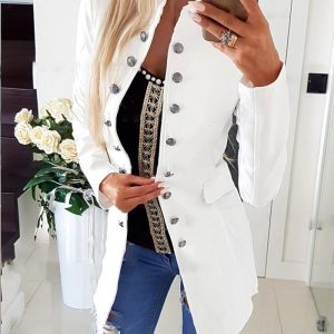 Long Sleeve Double Breasted Flap Detail Coat, Jackets & Coats, chicme - Women's Fashion Online