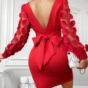 Floral Pattern Sheer Mesh Patch Backless Casual Dress, Casual Dresses, chicme - Women's Fashion Online