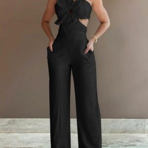 Floral Pattern Shirred Hollow Out Jumpsuit, Jumpsuits, chicme - Women's Fashion Online