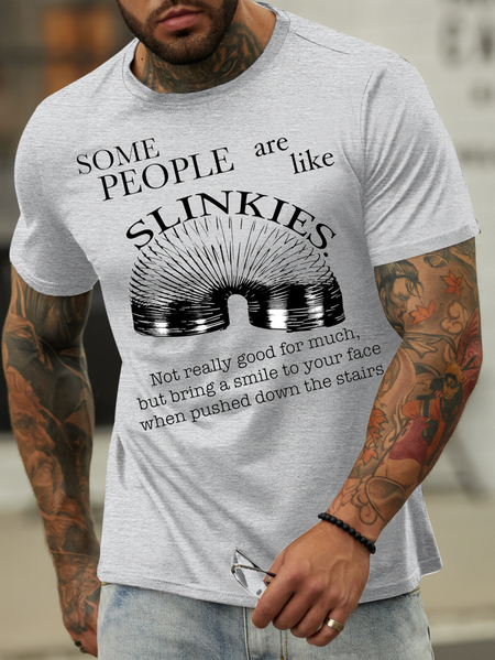 Men's people are like spring clips Cotton-Blend Text Letters Casual Loose T-Shirt, T-shirts, Lilicloth.com