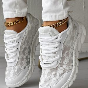 Breathable Lace-up Round Toe Sneakers, Sneakers, chicme - Women's Fashion Online