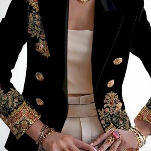 Urban Lapel Collar Floral Print Regular Fit Blazer, Blazers, color:Black|size:XXL, Stylewe