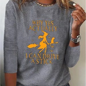 Why Yes Actually I Can Drive a Stick Funny Halloween Witch T-Shirt, T-Shirts, color:Gray|size:3XL, JustFashionNow