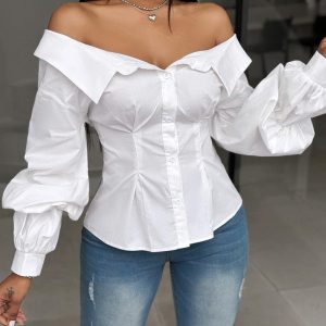 Lantern Sleeve Off Shoulder Top, Blouses & Shirts, chicme - Women's Fashion Online