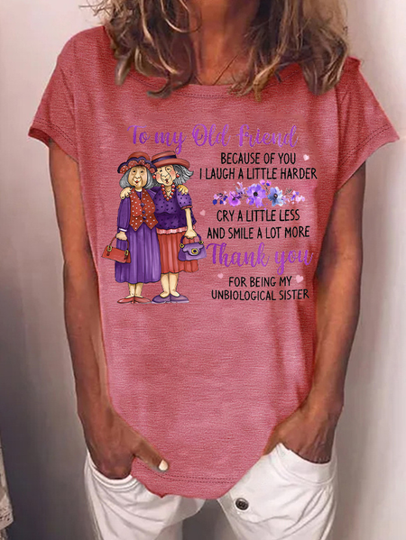 Women's Funny Old Friend Smile A Lot More Graphic Printing Text Letters Crew Neck Cotton-Blend Casual T-Shirt, T-shirts, Lilicloth.com